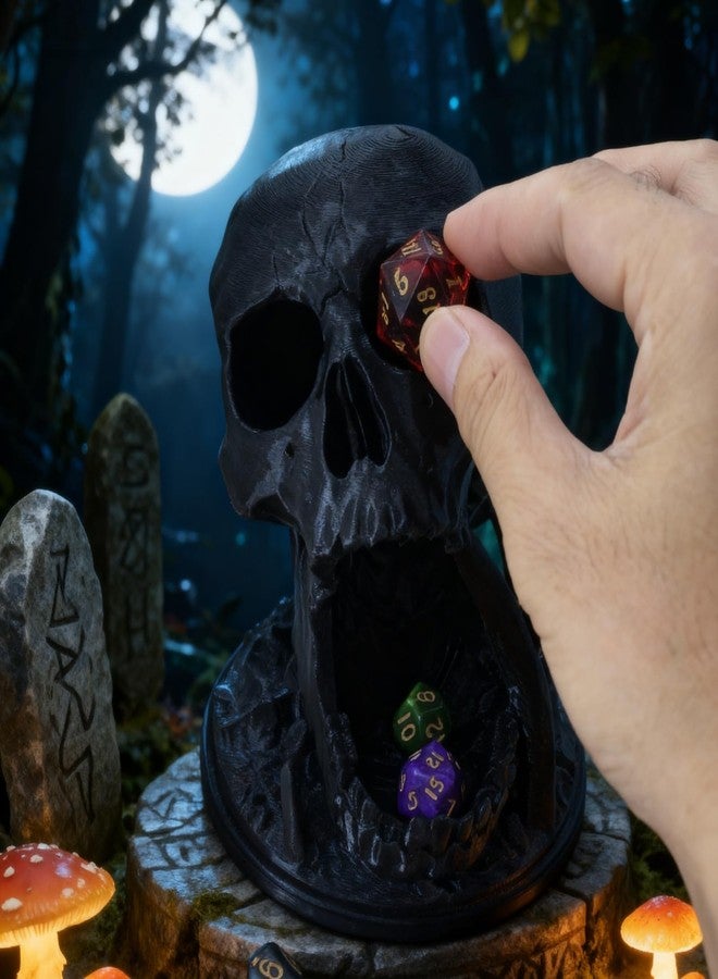 XJPONGC Skull Dice Tower Dungeons and Dragons 28mm D20 Miniature Wargaming RPG abletop Roleplaying Game Jail D&D (Random 7PCS D20 Dice Set Included) Black - Image 3